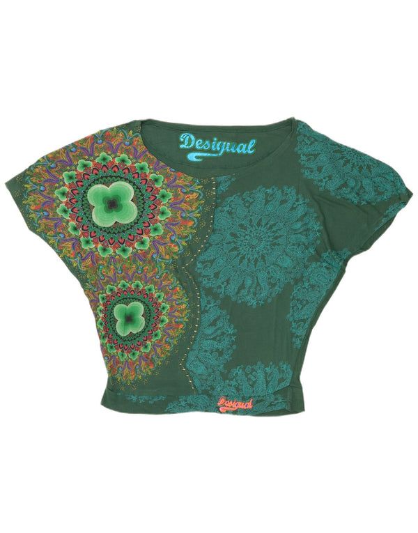 Blusa feminina Desigual com estampa de morcego grande tamanho UK 14 verde médio