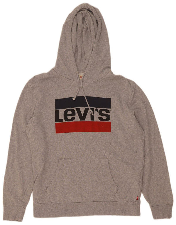 Suéter com capuz gráfico masculino Levi's médio cinza algodão