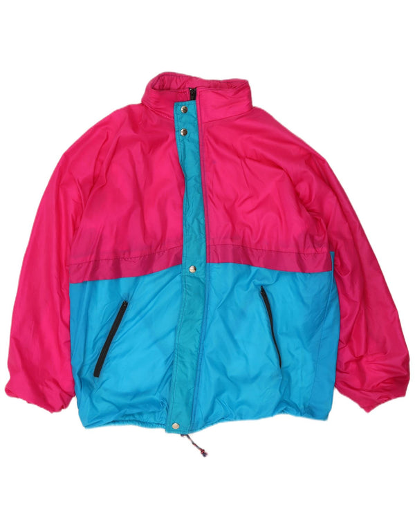 Jaqueta corta-vento masculina vintage com capuz UK 40 grande bloco colorido rosa