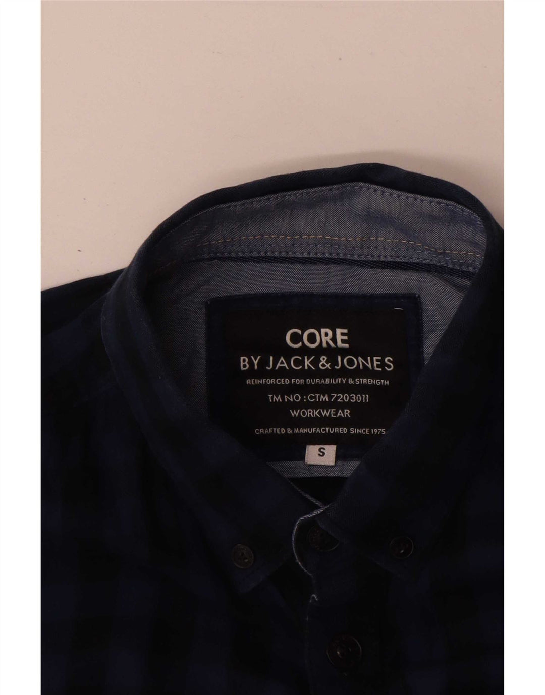 Camisa masculina de trabalho Jack & Jones pequena azul marinho algodão guingão