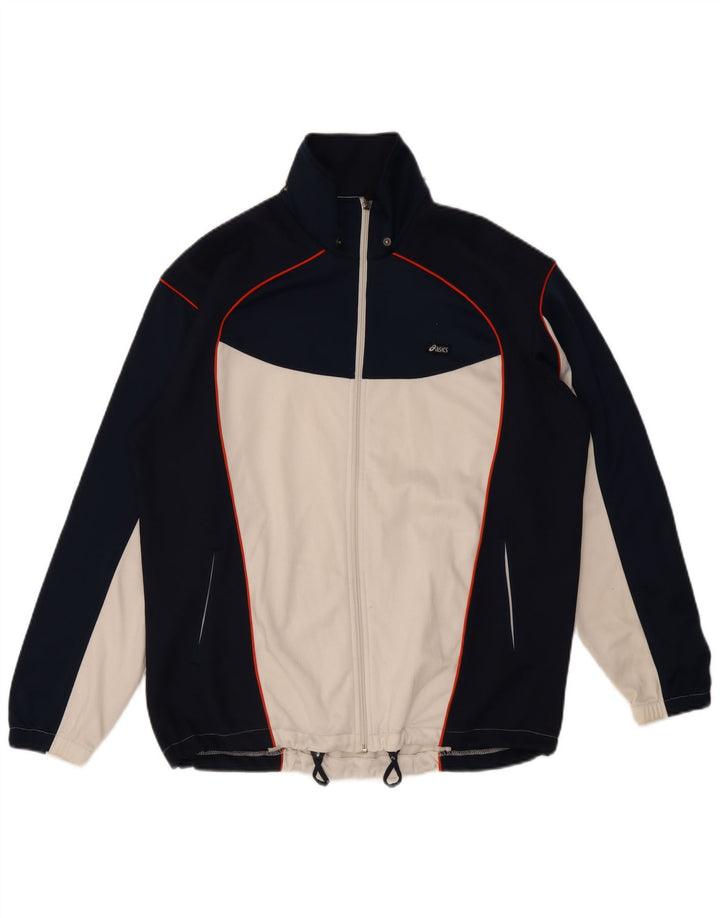 Asics Mens Tracksuit Top Jacket Grande Azul Marinho Colourblock Poliéster