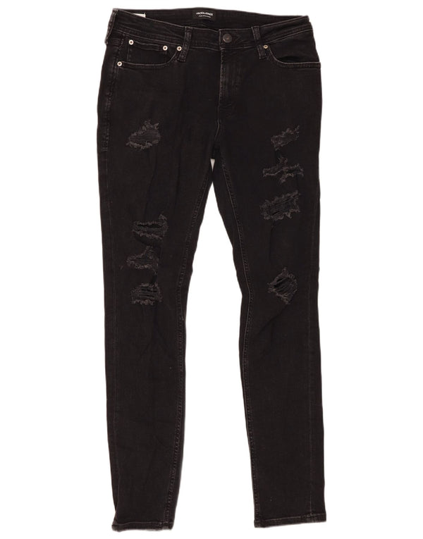 Jeans skinny masculino Jack & Jones desgastado W32 L32 algodão preto