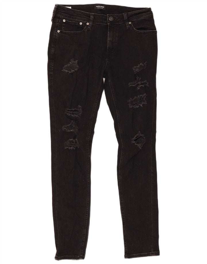 Jeans skinny masculino Jack & Jones desgastado W32 L32 algodão preto