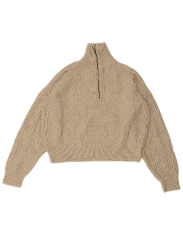 Suéter feminino Urban Outfitters com decote em zíper e zíper Reino Unido 6 XS bege