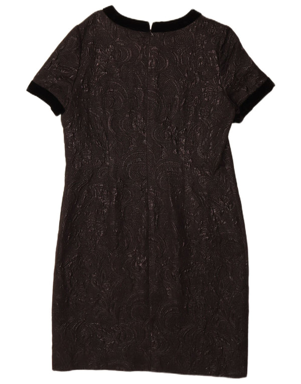 Vestido feminino Jaeger com bainha UK 14 grande acetato paisley preto