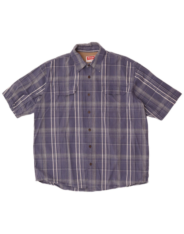 Camisa masculina Wrangler de manga curta com ajuste regular XL azul xadrez de algodão