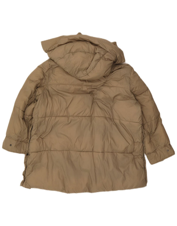 Casaco acolchoado com capuz grande Zara feminino UK 18 XL bege poliéster