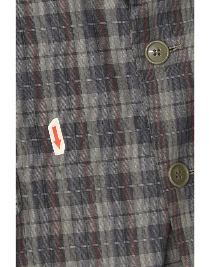 Jaqueta blazer masculina vintage com 2 botões Reino Unido 40 grande algodão xadrez cinza
