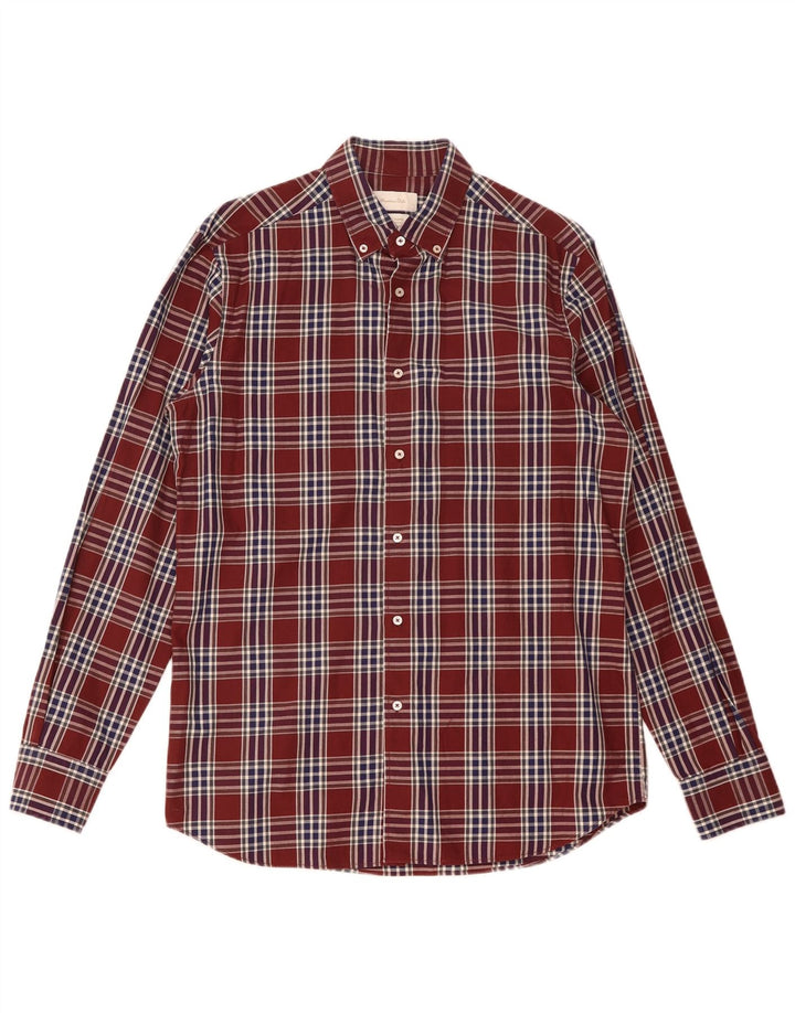 Camisa masculina Massimo Dutti de algodão xadrez médio Borgonha