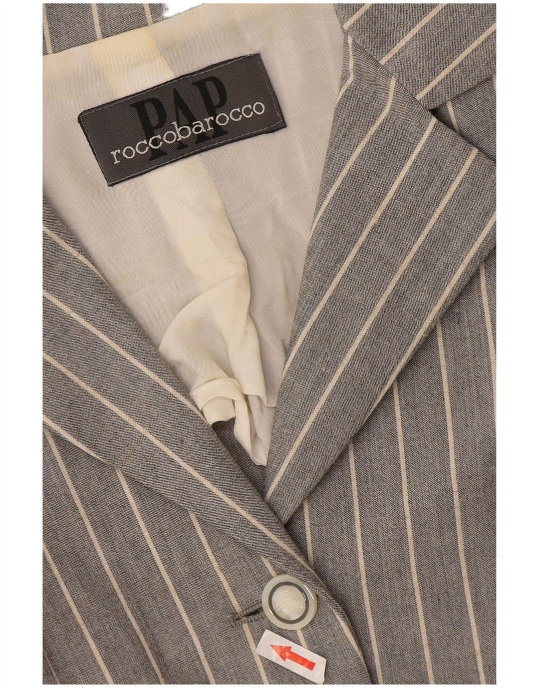 Jaqueta blazer feminina Roccobarocco com 4 botões Reino Unido 10 risca de giz cinza pequena