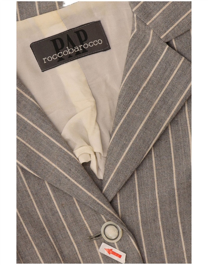 Jaqueta blazer feminina Roccobarocco com 4 botões Reino Unido 10 risca de giz cinza pequena