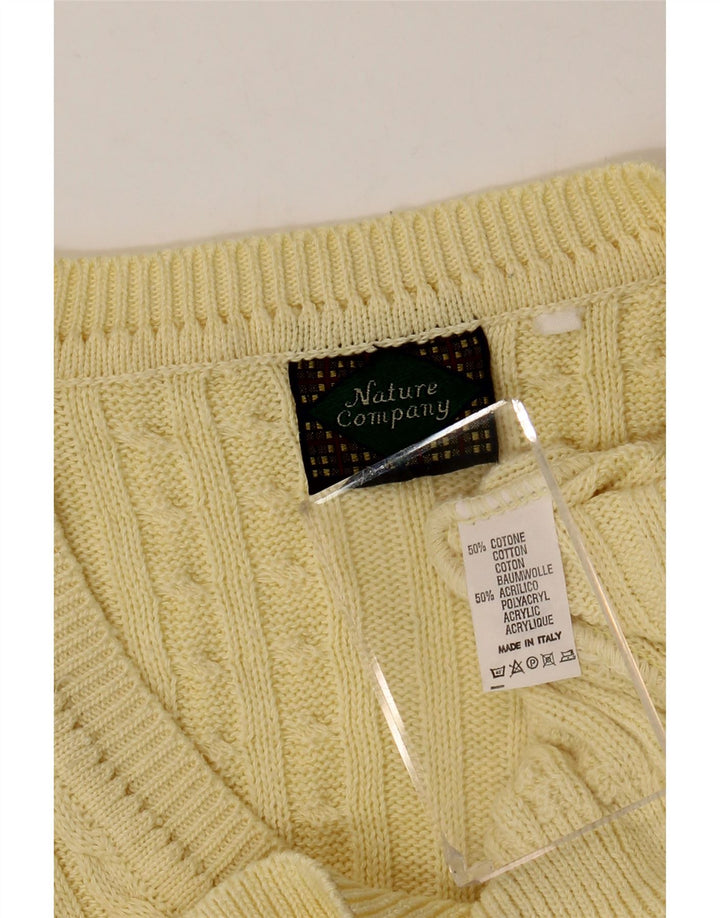 Suéter masculino vintage com decote em V de algodão amarelo médio