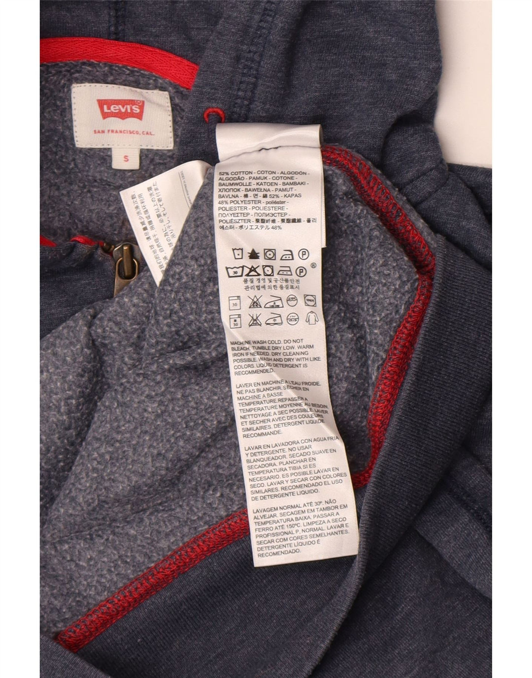 Suéter masculino com capuz e zíper Levi's pequeno algodão manchado azul marinho