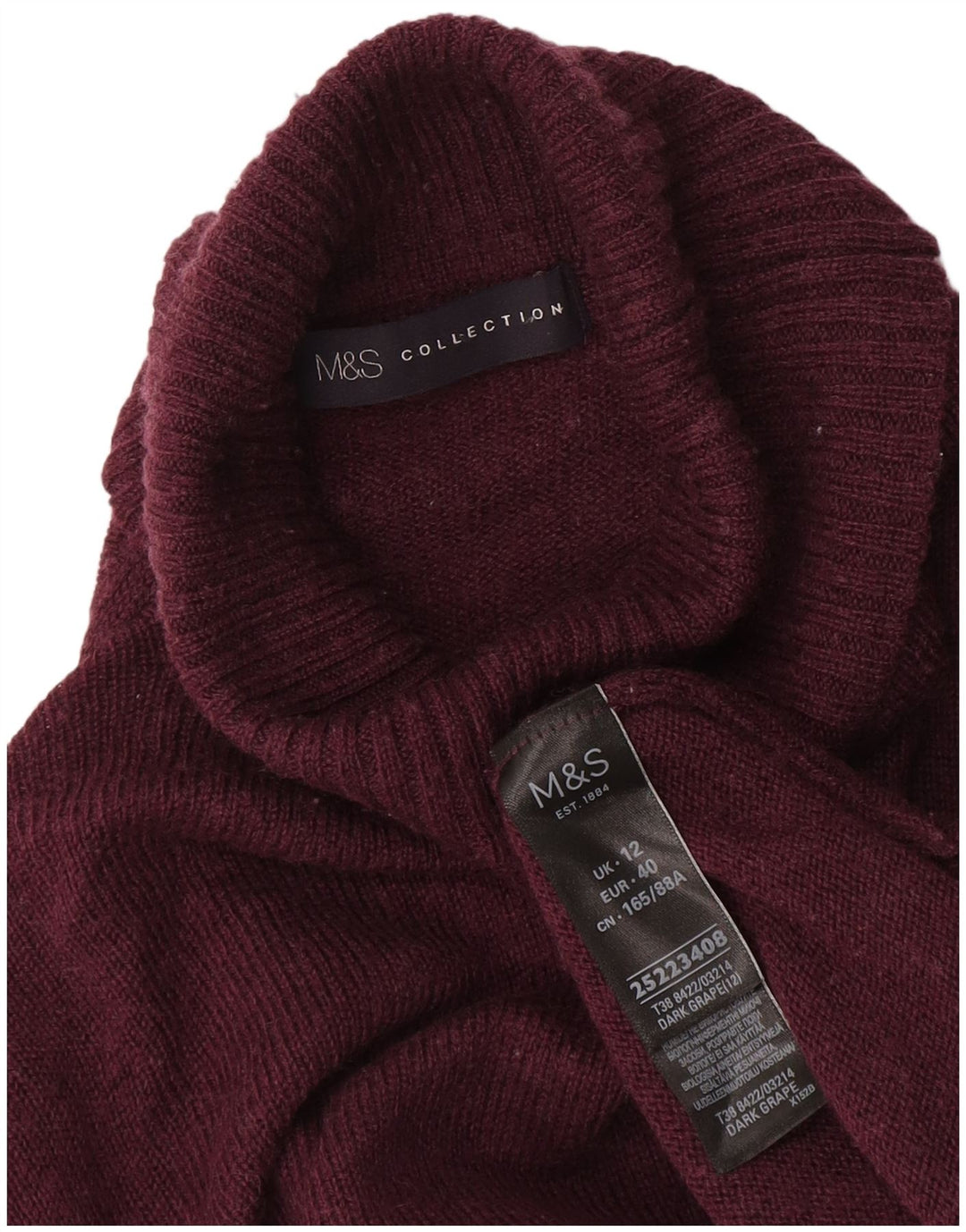 Suéter feminino Marks & Spencer com gola redonda Reino Unido 12 lã média cor de vinho