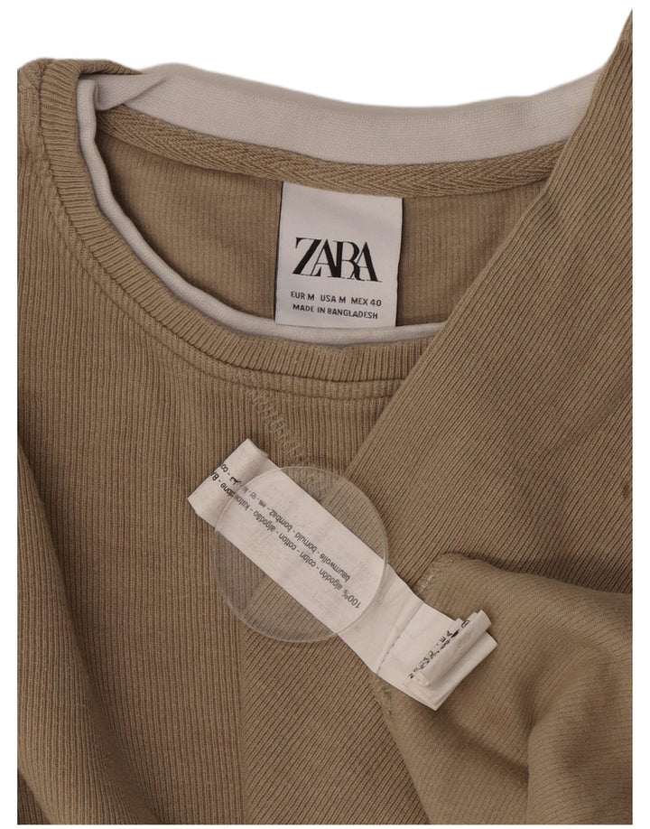 Zara Top masculino de manga comprida de algodão marrom médio