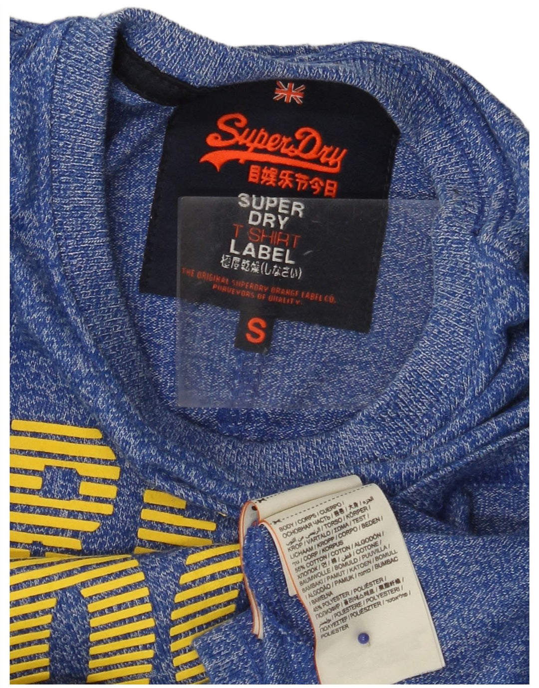 SUPERDRY Camiseta masculina Real Graphic Top pequeno algodão manchado azul
