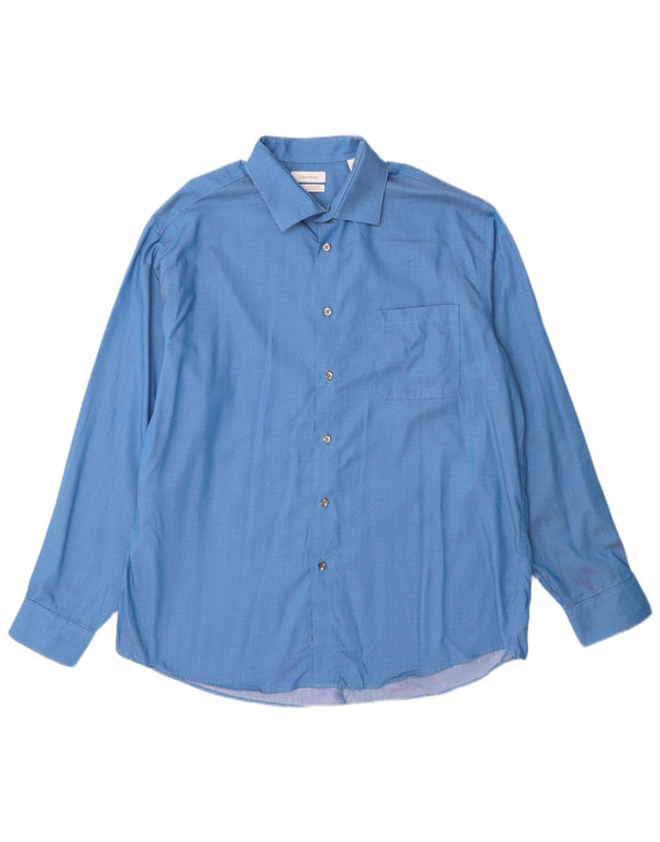 Camisa masculina Calvin Klein Regular Fit tamanho 17 XL algodão manchado azul