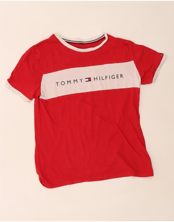 Tommy Hilfiger Camiseta masculina gráfica top pequeno algodão colorblock vermelho