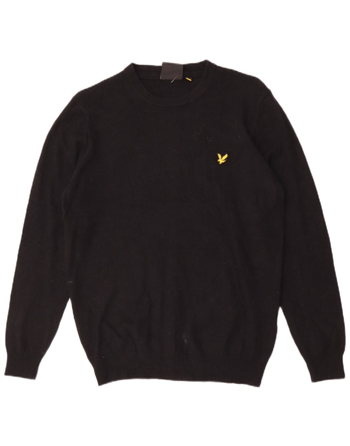 Suéter masculino Lyle & Scott com gola redonda, algodão preto médio