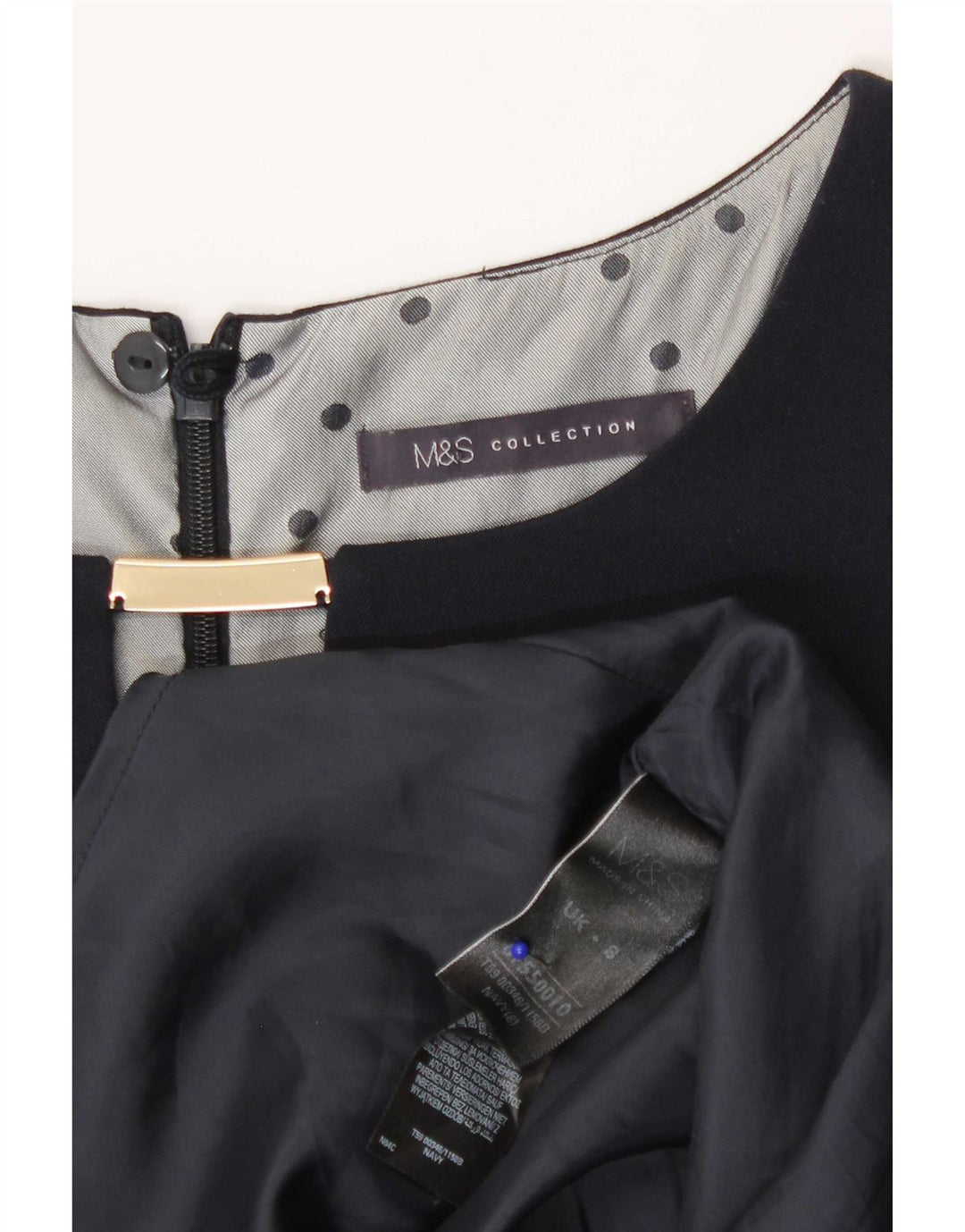 Vestido bainha feminino Marks & Spencer Reino Unido 8 pequeno poliéster azul marinho