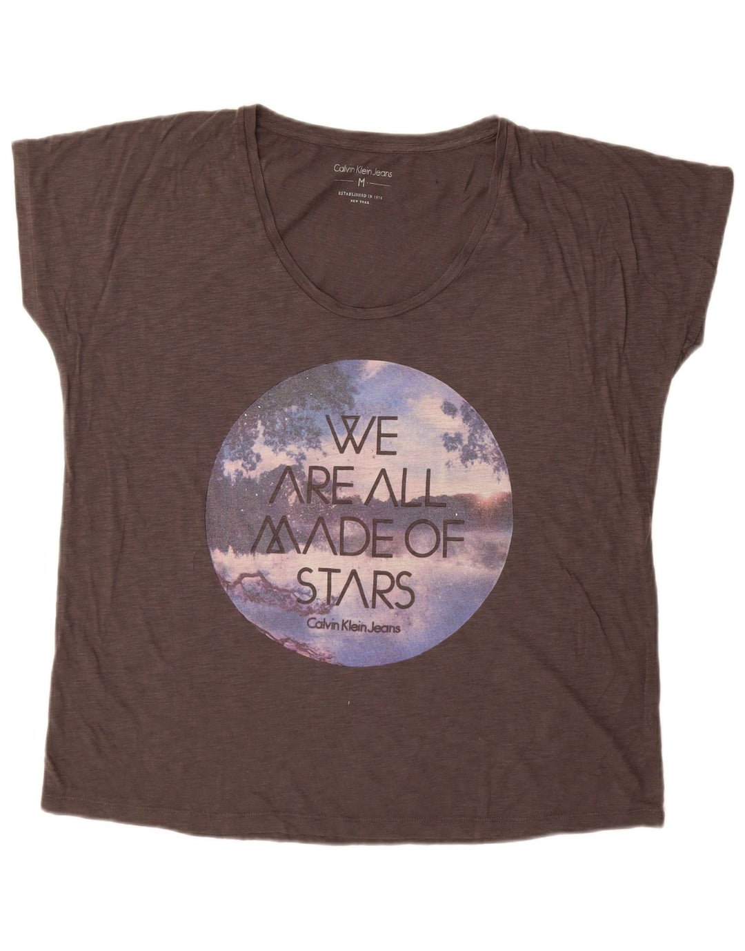 Calvin Klein Jeans Camiseta Feminina Oversized Graphic Top UK 14 Cinza Médio