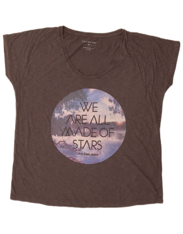 Calvin Klein Jeans Camiseta Feminina Oversized Graphic Top UK 14 Cinza Médio