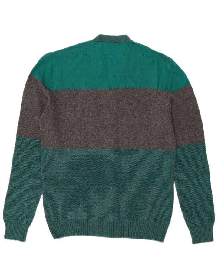 Suéter cardigã masculino vintage bloco colorido verde médio