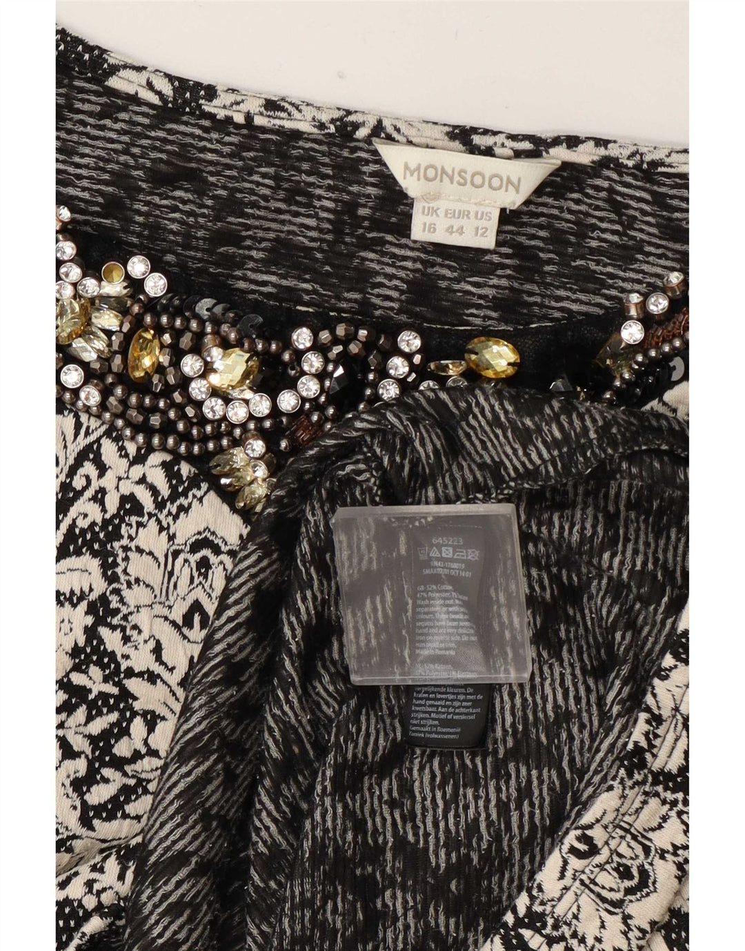 Vestido feminino Monsoon Shift UK 16 grande algodão floral preto