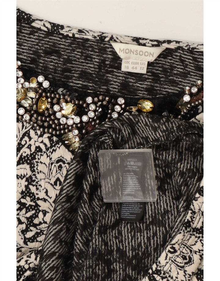 Vestido feminino Monsoon Shift UK 16 grande algodão floral preto
