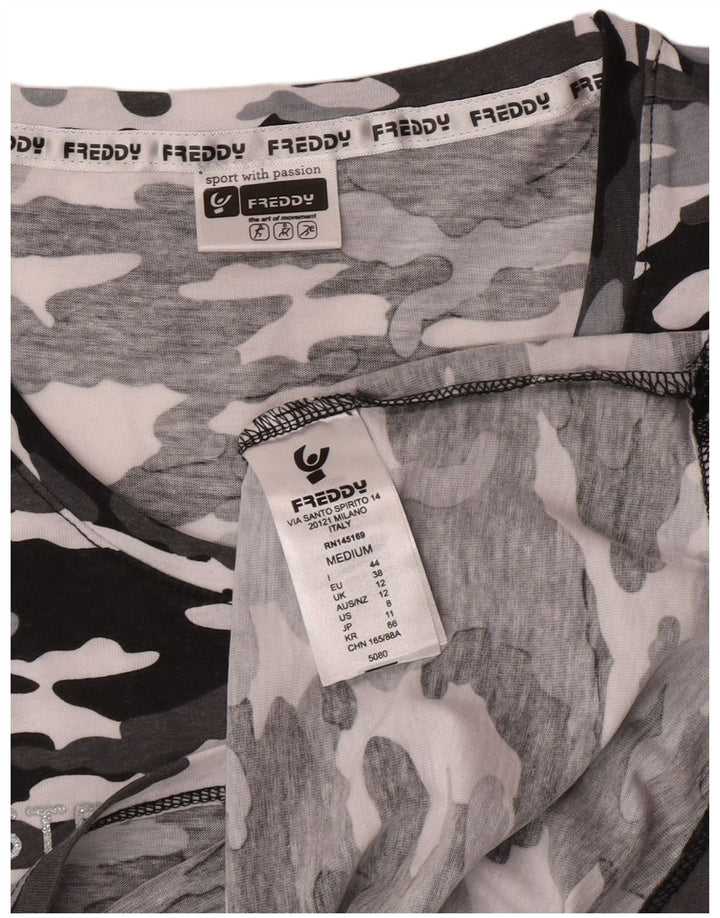 Colete gráfico feminino Freddy Top UK 12 algodão camuflado cinza médio