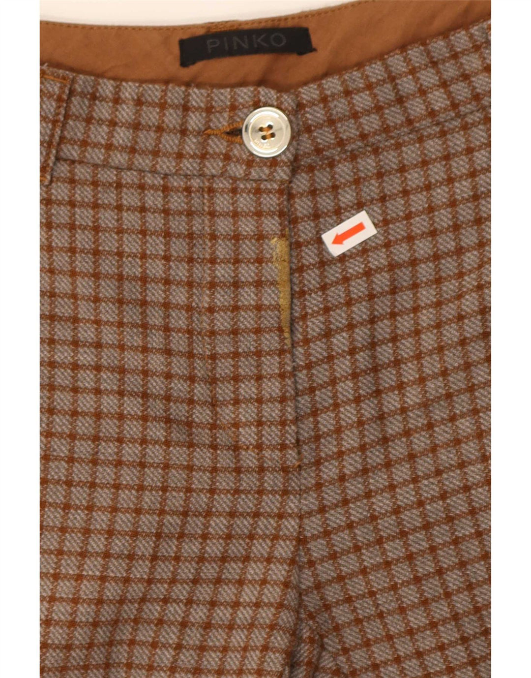 Calça Chino Feminina Slim Pinko W26 L26 Poliéster Xadrez Marrom