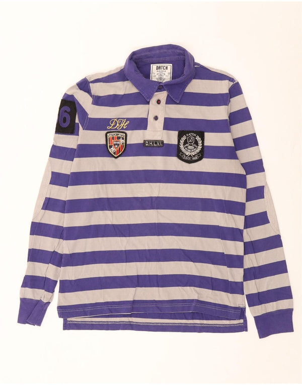 Camisa polo masculina de rugby de manga comprida gráfica Datch XL de algodão listrado roxo