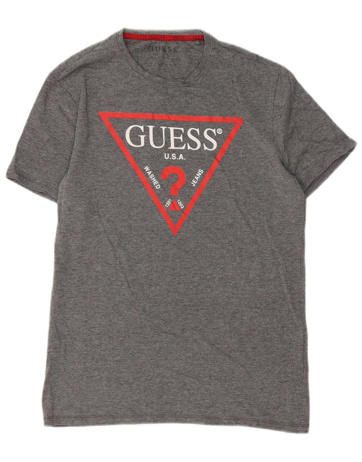 Camiseta masculina Guess com estampa gráfica cinza médio algodão