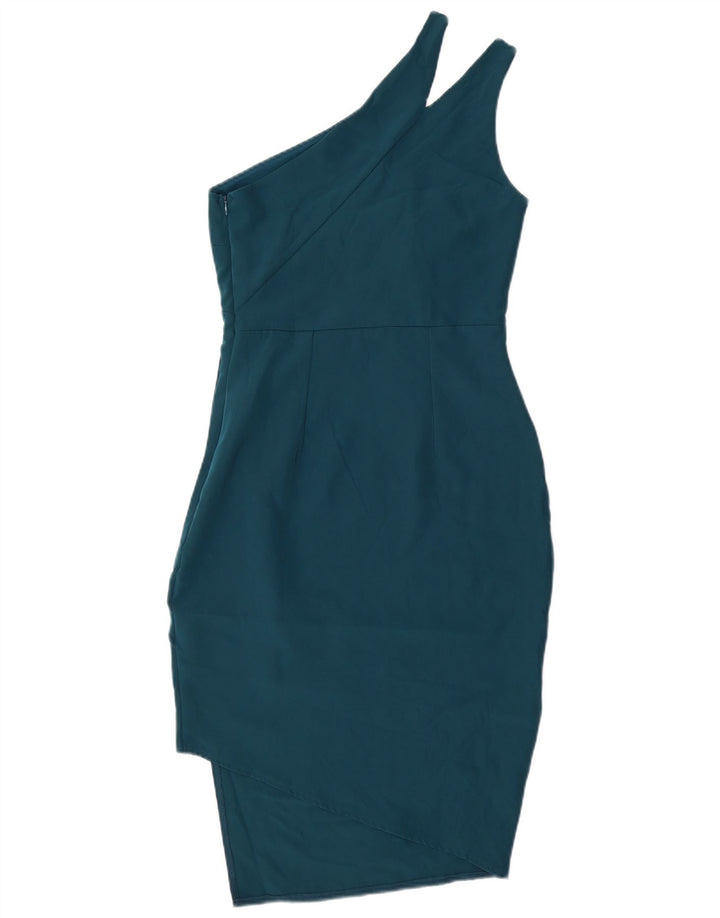 Vestido feminino Lipsy de um ombro UK 8 poliéster verde pequeno