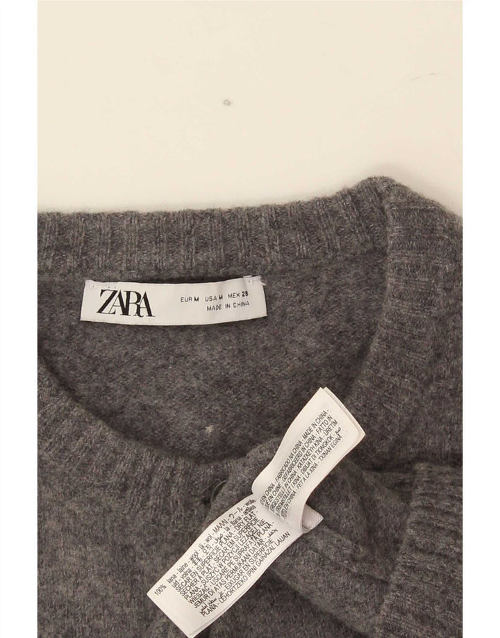 Suéter cardigã feminino Zara Reino Unido 12 lã cinza médio