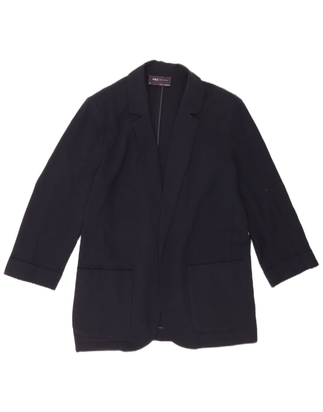 Jaqueta blazer feminina Marks & Spencer manga 3/4 aberta Reino Unido 12 médio azul marinho
