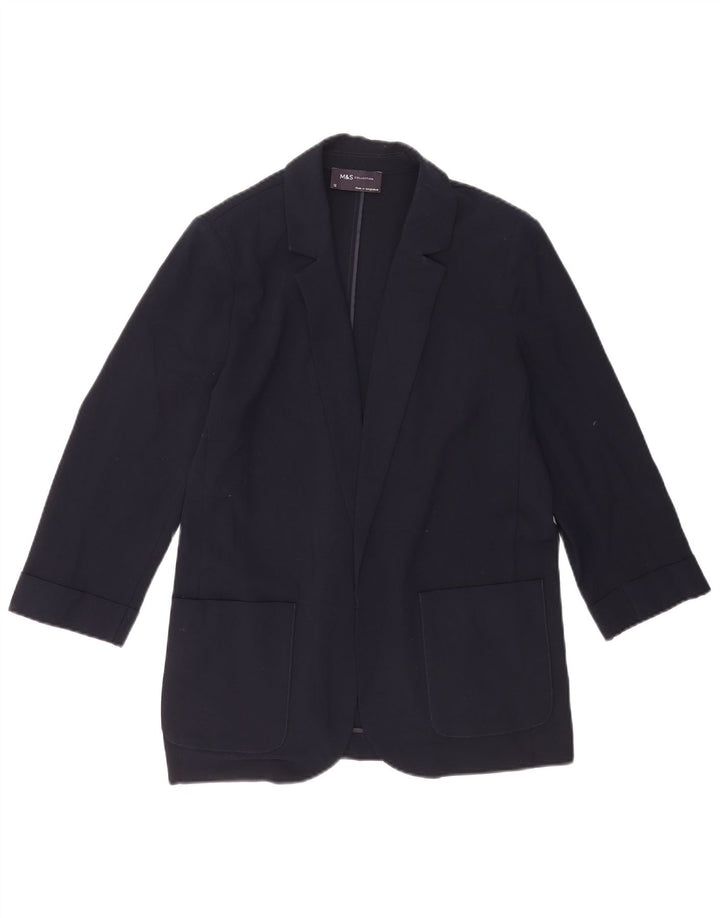 Jaqueta blazer feminina Marks & Spencer manga 3/4 aberta Reino Unido 12 médio azul marinho