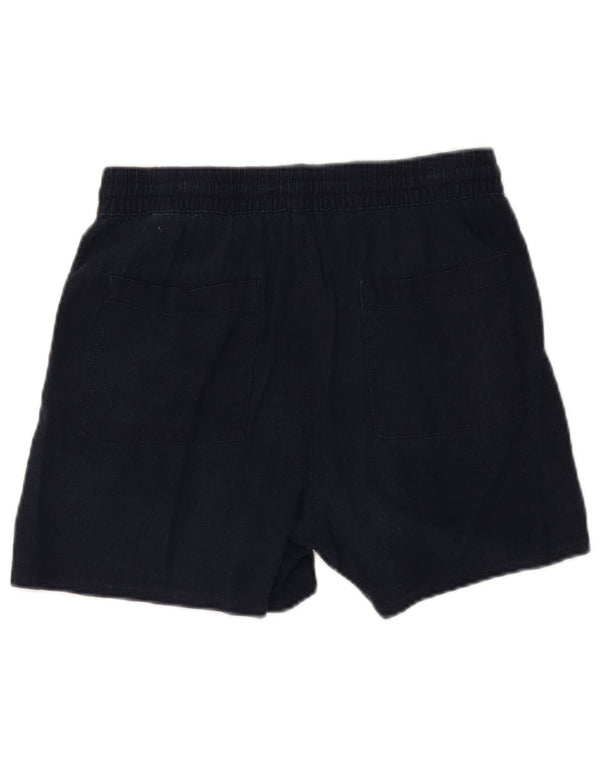 Shorts feminino de cintura alta Marks & Spencer UK 12 médio W30 linho azul marinho