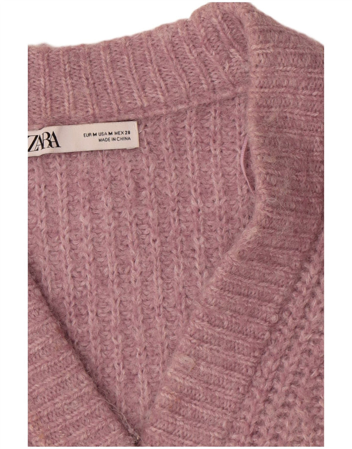 Suéter cardigã oversized feminino Zara Reino Unido 14 poliéster rosa médio
