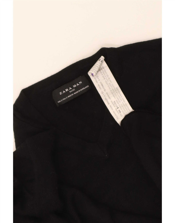 Suéter masculino Zara com decote em V, pequeno, viscose preta