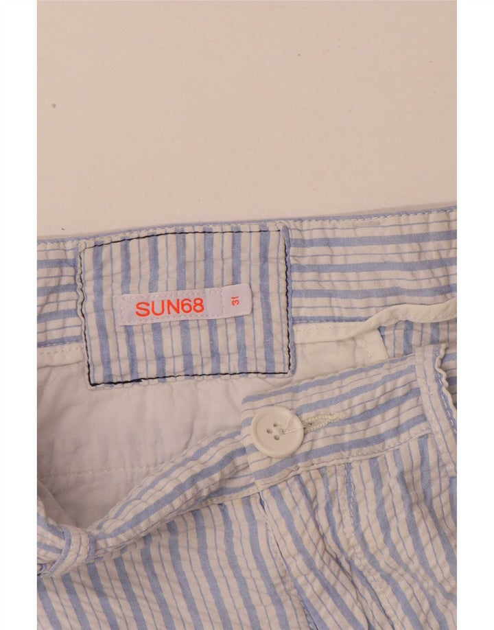 Sun68 Mens Chino Shorts W31 Algodão Listrado Azul Médio