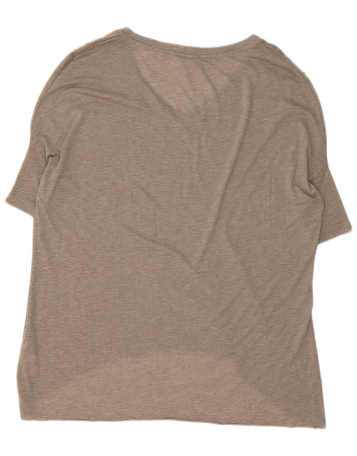Camiseta feminina grande Zara UK 10 pequena poliéster bege