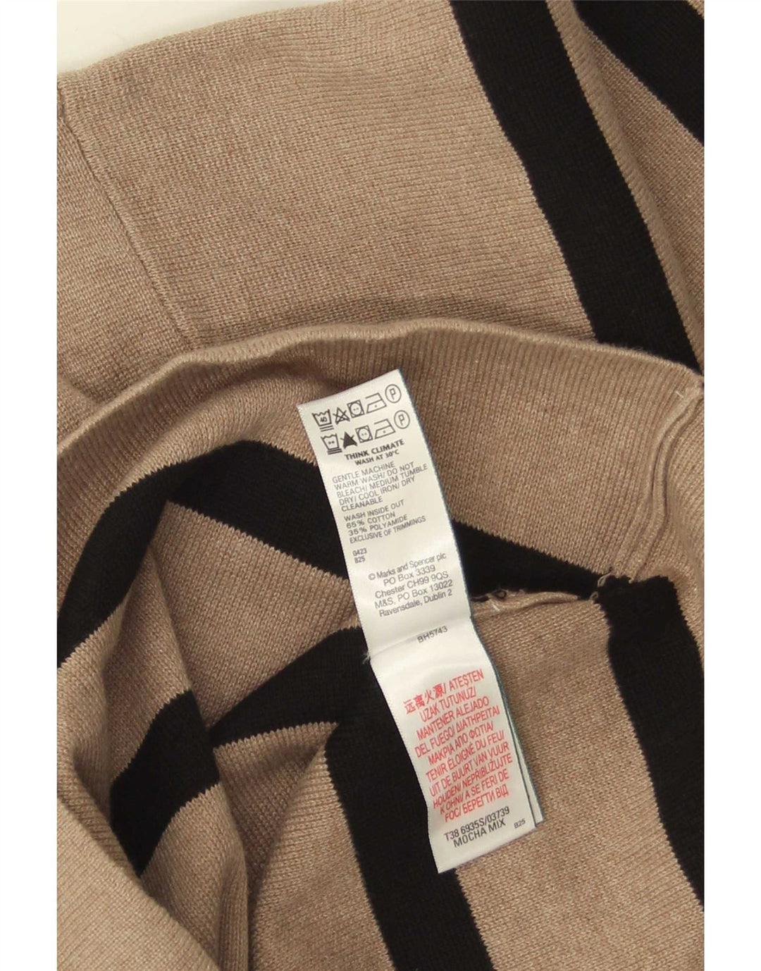 Suéter feminino Marks & Spencer com gola redonda e listrado bege médio Reino Unido 12