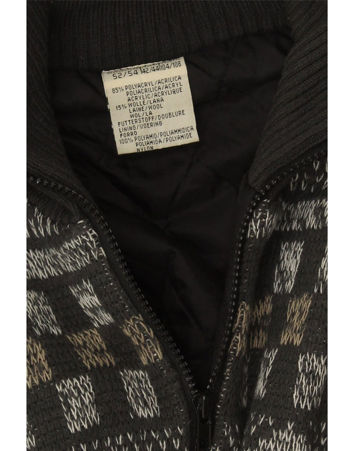 Jaqueta bomber vintage masculina de malha IT 52 XL cinza Fair Isle poliacrílico