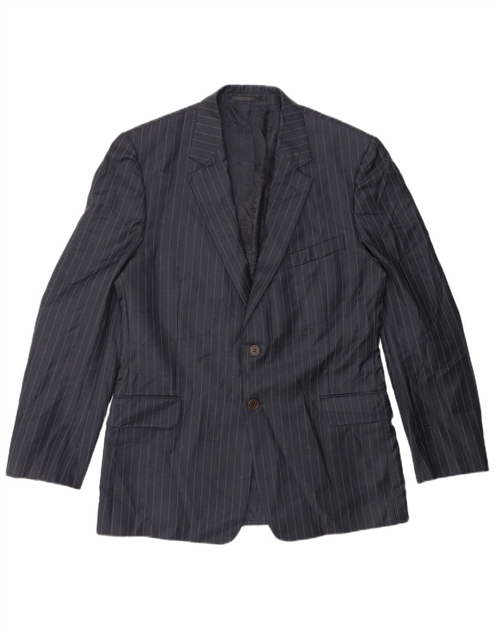 Jaqueta blazer masculina de 2 botões Paul Smith Reino Unido 42 XL azul marinho listrado lã