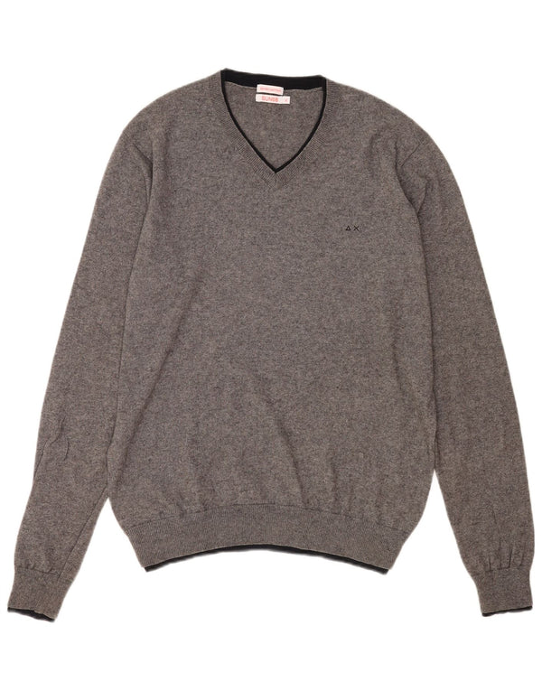 Suéter masculino Sun68 com decote em V XL algodão cinza