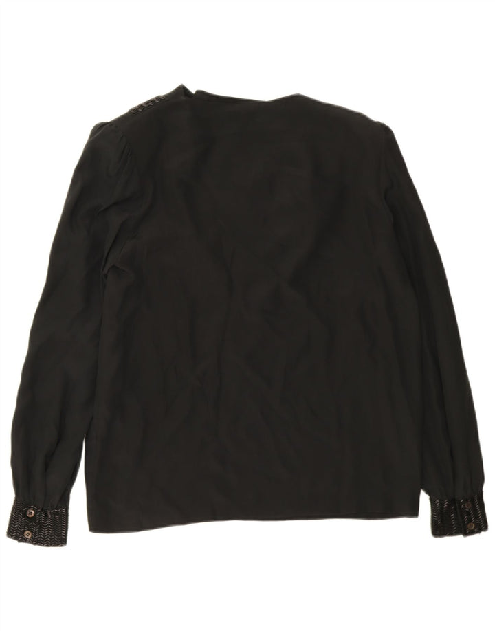 Blusa feminina vintage de manga comprida EU 38 seda preta média