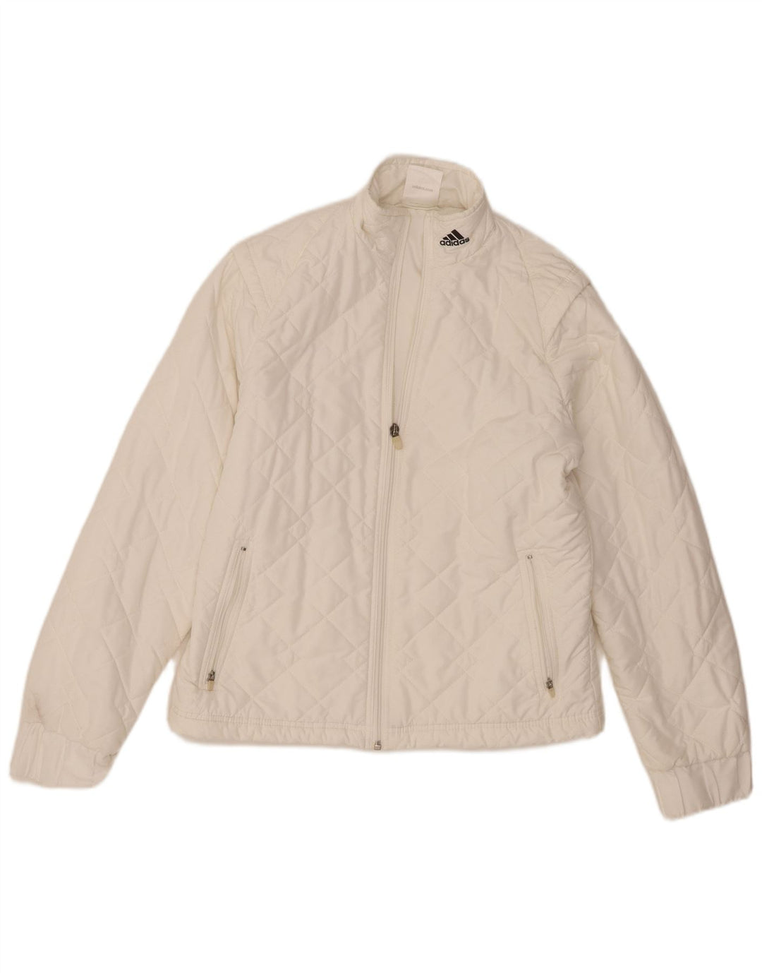 Jaqueta acolchoada feminina Adidas UK 14 poliéster branco médio