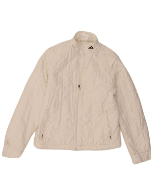 Jaqueta acolchoada feminina Adidas UK 14 poliéster branco médio