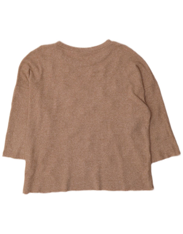 Zara Suéter feminino Trafaluc com gola canoa Reino Unido 14 marrom médio manchado